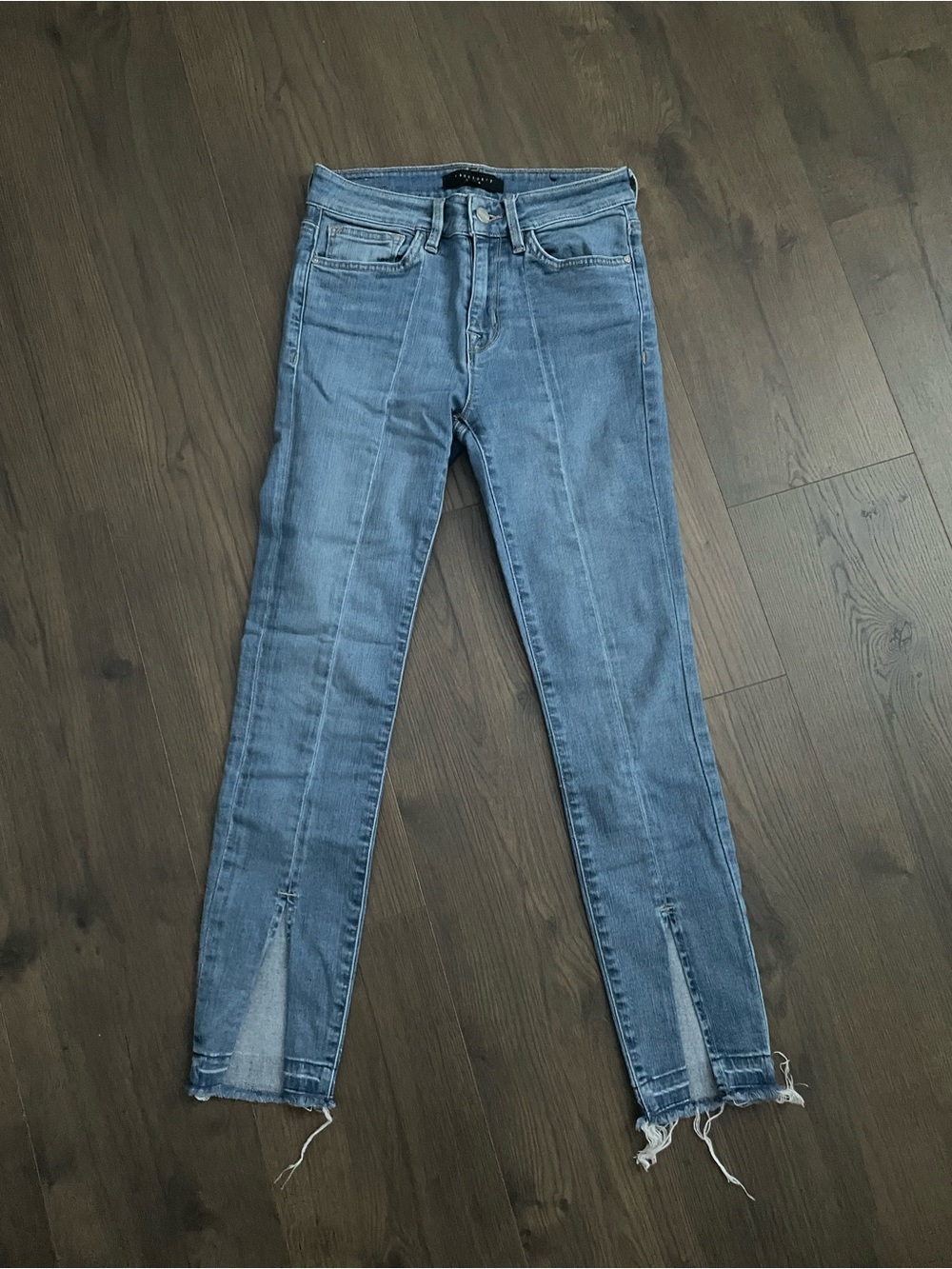 Sanctuary Light Blue High-Rise Ankle Jeans with Front Slit Hem